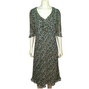 Vintage Telluride Clothing Company Dress 6 Floral Midi Y2K Romantic Olive Green